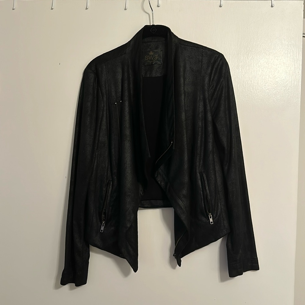 SW3 Bespoke Vegan Leather Black Moto Jacket Womens Size Medium